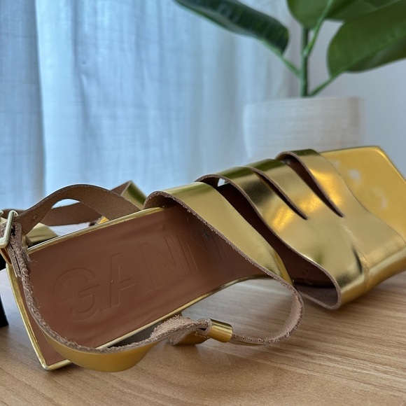 Ganni gold leather kitten heel sandals - size 40 / US 9 - Picture 7 of 8